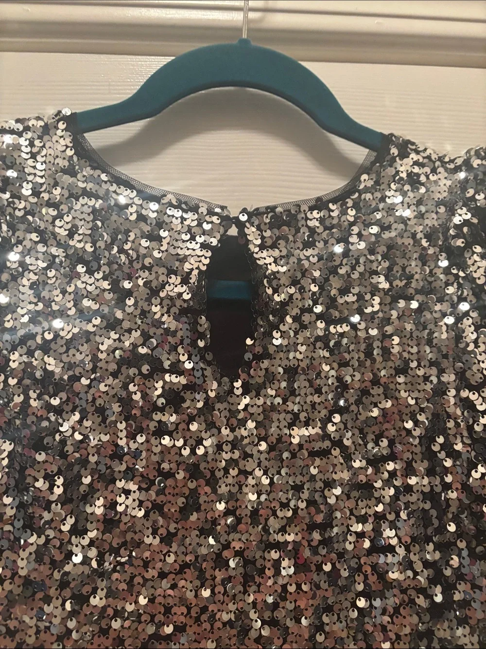 Zara Silver Sequin Puff-Sleeve Party Dress